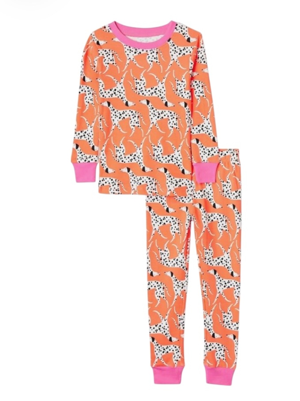 Kids Orange Dalmatian Print Pajama Set with Pink Trim NWT